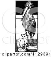 Poster, Art Print Of Retro Vintage Black And White Fox And A Stork