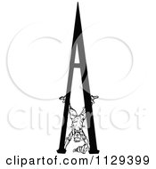 Clipart Of A Retro Vintage Black And White Boy Doing A Hand Stand On The Letter A Royalty Free Vector Illustration