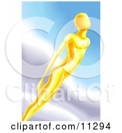 Golden Human Like Being Flying Through The Sky Clipart Illustration