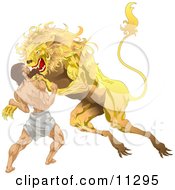 Hercules Wrestling The Nemean Lion During His First Task Clipart Illustration