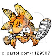 Aggressive Goldfish Biting A Hockey Stick