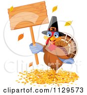 Poster, Art Print Of Cute Thanksgiving Turkey Bird Pilgrim Holding A Sign