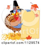 Poster, Art Print Of Cute Thanksgiving Turkey Bird Pilgrim Presenting A Sign