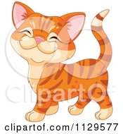 Cartoon Of A Cute Ginger Kitten Walking And Smiling Royalty Free Vector Clipart by Pushkin