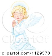Poster, Art Print Of Cute Blond Angel Girl Kneeling In Prayer
