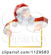 Poster, Art Print Of Happy Santa Smiling Holding And Pointing Down At A Sign