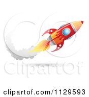 Poster, Art Print Of Red Rocket With A Trail Of Smoke