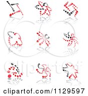 Clipart Of Abstract Red And Black Dot Icons And Reflections Royalty Free Vector Illustration