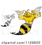 Poster, Art Print Of Black And White And Colored Strong Yellow Jackets Flexing