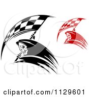 Poster, Art Print Of Black And White And Red Grim Reapers With Racing Flag Scythes