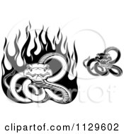 Poster, Art Print Of Black And White Snakes With Flames