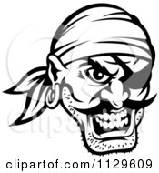 Poster, Art Print Of Angry Black And White Pirate Face With An Eye Patch 3