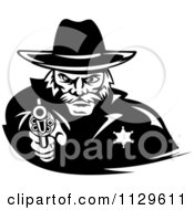 Poster, Art Print Of Black And White Cowboy Sheriff Pointing A Pistol