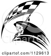 Poster, Art Print Of Black And White Grim Reaper With A Racing Flag Scythe 2