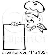 Clipart Of A Black And White Happy Chef Holding A Menu 2 Royalty Free Vector Illustration