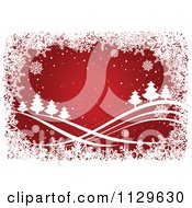 Poster, Art Print Of Red Christmas Background With White Trees Waves And Snowflakes