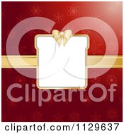 Poster, Art Print Of Christmas Gift Box Frame With Gold Ribbon Over Red Snowflakes