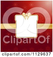 Clipart Of A Christmas Gift Box Frame With Gold Ribbon Over Red Snowflakes Royalty Free Vector Illustration