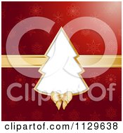 Poster, Art Print Of Christmas Tree Frame With Gold Ribbon Over Red Snowflakes