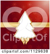 Clipart Of A Christmas Tree Frame With Gold Ribbon Over Red Snowflakes Royalty Free Vector Illustration