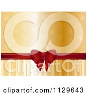 Poster, Art Print Of Red Ribbon And Bow Over A Gold Snowflake And Stripe Background