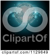 Clipart Of A Blue Disco Ball And Sparkles On Black Royalty Free Vector Illustration