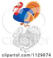 Poster, Art Print Of Outlined And Colored Turkey Birds