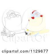 Poster, Art Print Of Outlined And Colored Santas Holding Banners