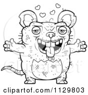 Cartoon Clipart Of An Outlined Loving Ugly Rat Black And White Vector Coloring Page