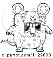 Cartoon Clipart Of An Outlined Depressed Ugly Rat Black And White Vector Coloring Page