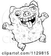 Cartoon Clipart Of An Outlined Jumping Ugly Pig Black And White Vector Coloring Page by Cory Thoman