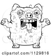 Cartoon Clipart Of An Outlined Angry Ugly Pig Black And White Vector Coloring Page