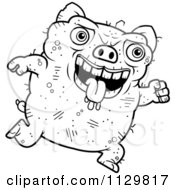 Cartoon Clipart Of An Outlined Running Ugly Pig Black And White Vector Coloring Page