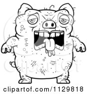 Cartoon Clipart Of An Outlined Depressed Ugly Pig Black And White Vector Coloring Page by Cory Thoman
