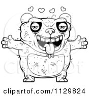 Cartoon Clipart Of An Outlined Loving Ugly Panda Black And White Vector Coloring Page