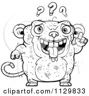 Cartoon Clipart Of An Outlined Confused Ugly Monkey Black And White Vector Coloring Page