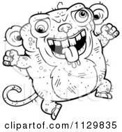 Cartoon Clipart Of An Outlined Jumping Ugly Monkey Black And White Vector Coloring Page
