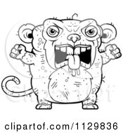 Cartoon Clipart Of An Outlined Angry Ugly Monkey Black And White Vector Coloring Page