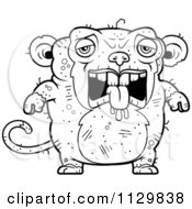 Cartoon Clipart Of An Outlined Depressed Ugly Monkey Black And White Vector Coloring Page