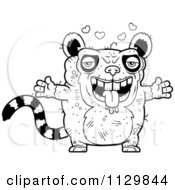 Cartoon Clipart Of An Outlined Amorous Ugly Lemur Black And White Vector Coloring Page by Cory Thoman