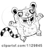 Cartoon Clipart Of An Outlined Jumping Ugly Lemur Black And White Vector Coloring Page by Cory Thoman