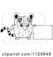 Poster, Art Print Of Outlined Ugly Lemur With A Sign