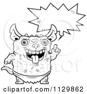 Cartoon Clipart Of An Outlined Talking Pudgy Green Gremlin Black And White Vector Coloring Page