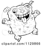 Cartoon Clipart Of An Outlined Mad Ugly Dog - Black And White Vector