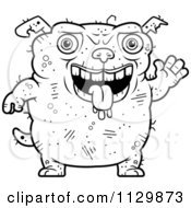 Cartoon Clipart Of An Outlined Waving Ugly Dog Black And White Vector Coloring Page by Cory Thoman