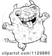 Cartoon Clipart Of An Outlined Jumping Ugly Devil Black And White Vector Coloring Page