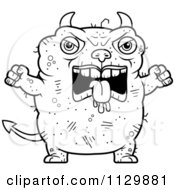 Cartoon Clipart Of An Outlined Angry Ugly Devil Black And White Vector Coloring Page
