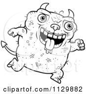Cartoon Clipart Of An Outlined Jumping Ugly Devil Black And White Vector Coloring Page