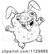Cartoon Clipart Of An Outlined Jumping Ugly Rabbit Black And White Vector Coloring Page