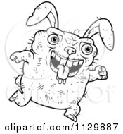 Cartoon Clipart Of An Outlined Running Ugly Rabbit Black And White Vector Coloring Page
